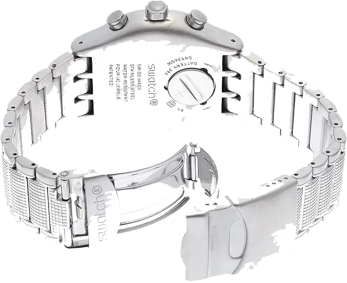 Swatch Men's Watch, Analog, Round Design, Silver Stainless Steel Strap, Black Case, YVS411G