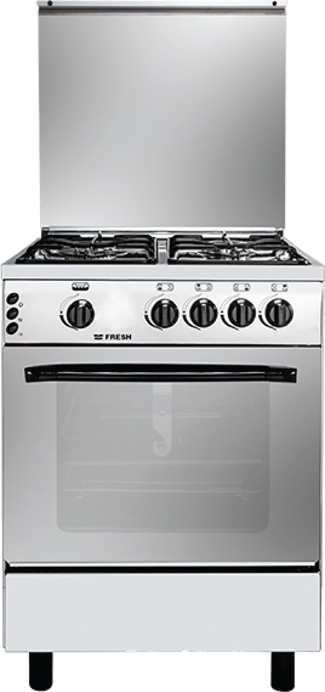 Rainbow Fresh Cooker, 60*60 cm, 4 Burners, Enamel Holders, Fully Automatic Ignition, Grill Motor, Stainless Steel