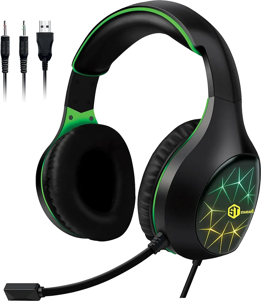 Standard Smart Wired Gaming Headset, Wired, Microphone, LED Light, Black*Green , GM-3502G
