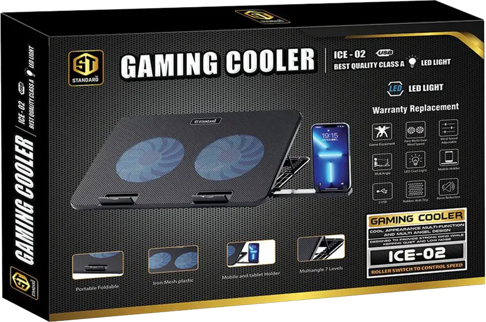 Laptop Cooling Standard 15.6 Inch Pad, 2 Fans, Black, ICE-02