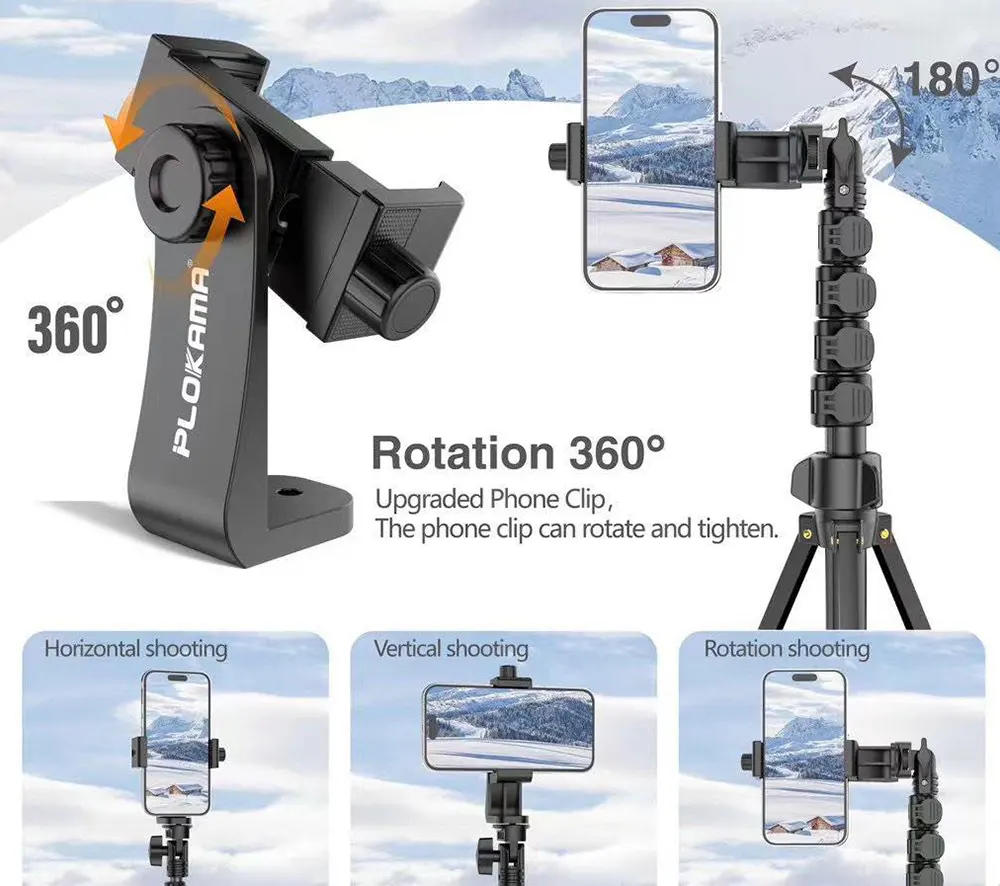 Stand Tripod Plokama With Selfie Stick , 170cm, Bluetooth Remote, Black, PK-996