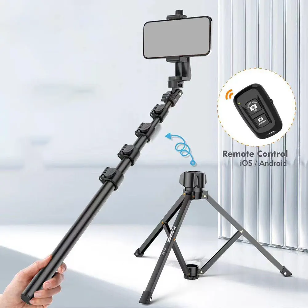 Stand Tripod Plokama With Selfie Stick , 170cm, Bluetooth Remote, Black, PK-996