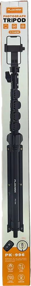 Stand Tripod Plokama With Selfie Stick , 170cm, Bluetooth Remote, Black, PK-996