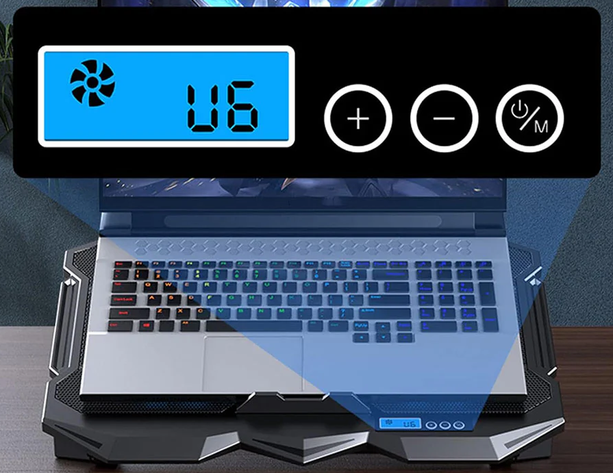 لوحة تبريد لاب توب ستاندرد ، تدعم حتى 15.6 بوصة، 4 مروحة، إضاءة ليد ، أسود، ICE-04 PLUS