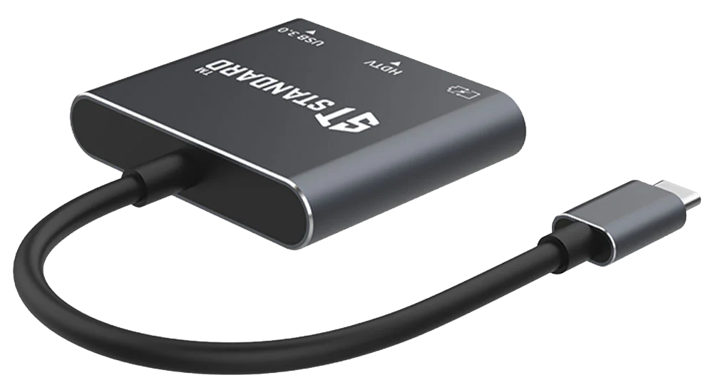 ST-Standard 3 In 1 HUB Converter , 4K , USB-C To HDMI - PD3.0 - USB 3.0 , Cable 120 mm , Black , ST-9175