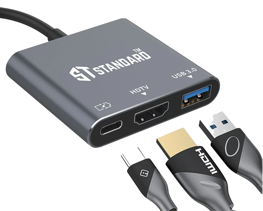 ST-Standard 3 In 1 HUB Converter , 4K , USB-C To HDMI - PD3.0 - USB 3.0 , Cable 120 mm , Black , ST-9175
