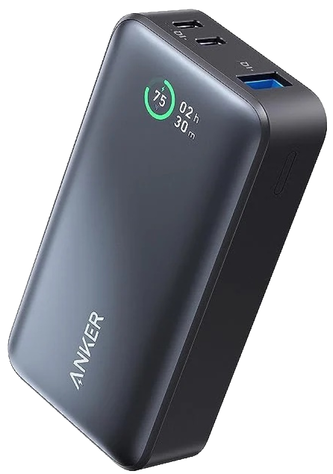 باور بانك أنكر شحن سريع ، بسعة 10000 مللي أمبير ، وقوة 30 PD  وات ،   3 منافذ ، محمول بحجم الجيب ، أسود ، A1256P12