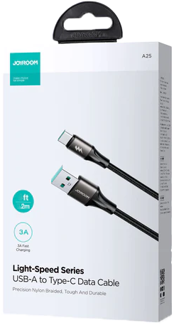 Joyroom 3A Fast Charging and Data Transfer Cable, USB-A to USB-C, 480Mbps Transfer Speed, 2m, Black, S-A25