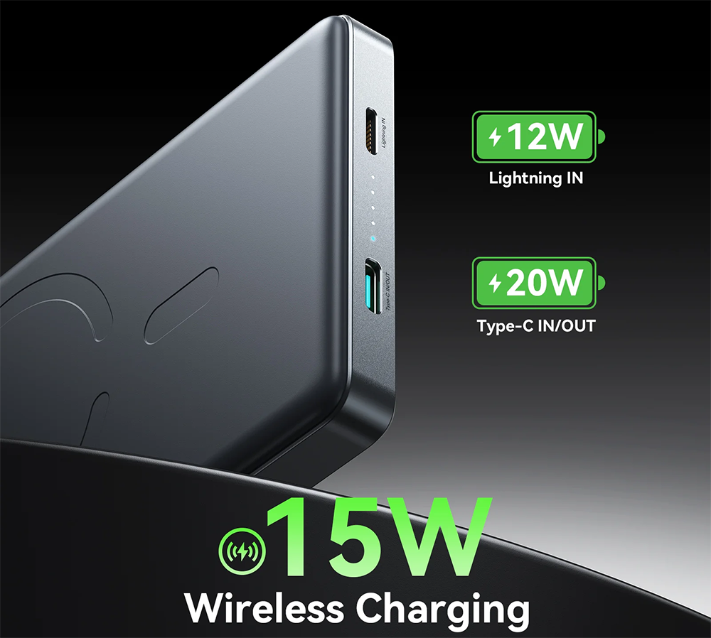 Joyroom Ultra Slim Magnetic Power Bank , Fast Charging , 10000 mAh , 20W , Metal , Grey , JR-PBM08 Pro