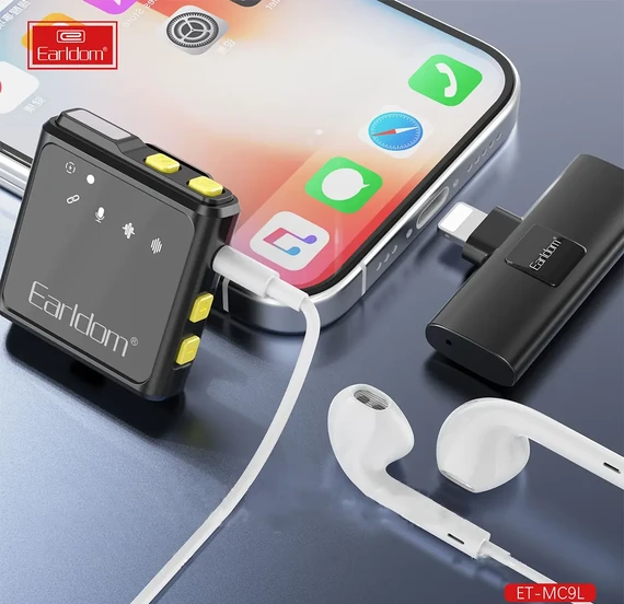 Earldom Wireless Microphone, Dual , Noise Cancelling, Lightning Connector, Black, ET-MC9L