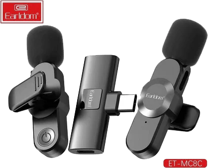 Earldom Wireless Microphone, Dual, Noise Cancelling, Type-C Connector, Black, ET-MC8C