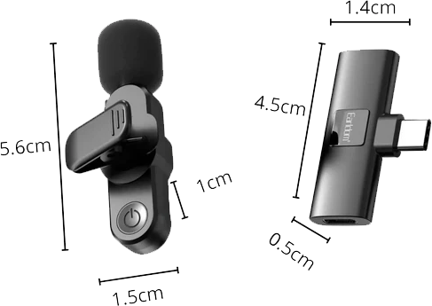 Earldom Wireless Microphone, Dual, Noise Cancelling, Type-C Connector, Black, ET-MC8C