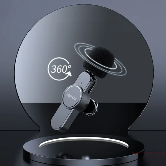 Earldom Wireless Microphone, Dual, Noise Cancelling, Type-C Connector, Black, ET-MC8C