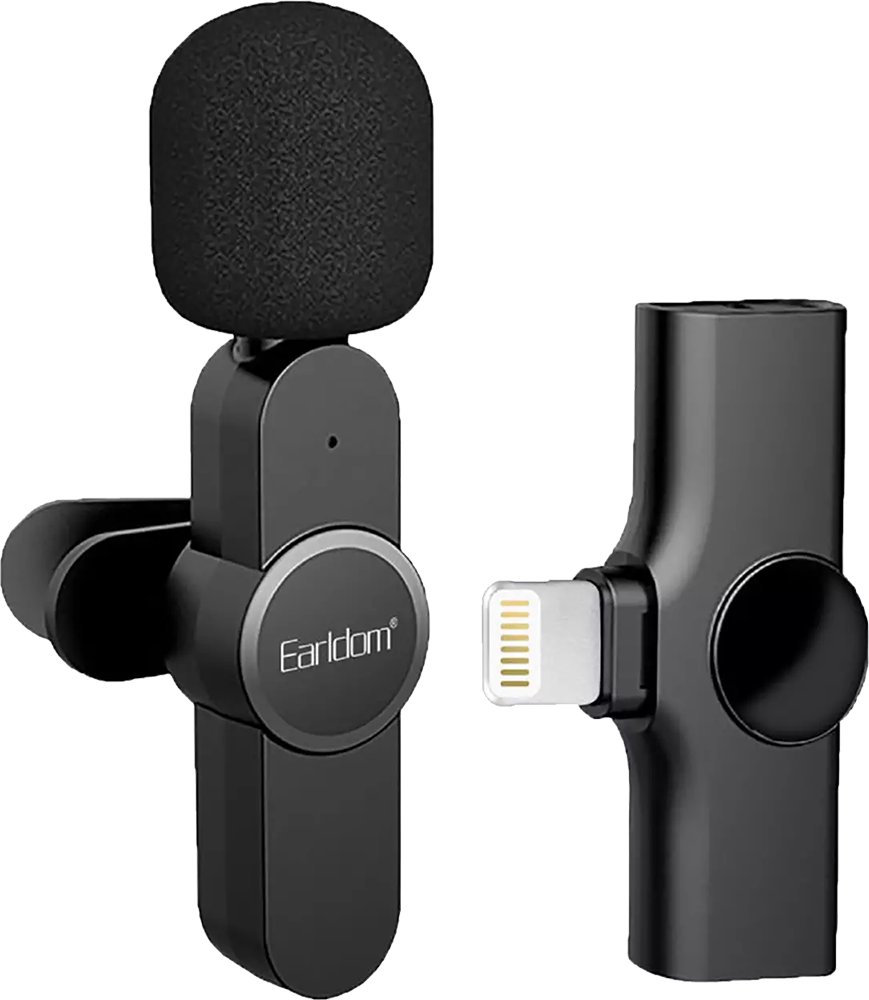 Earldom Wireless Microphone, Noise Cancelling, Lightning Connector, Black, ET-MC7L