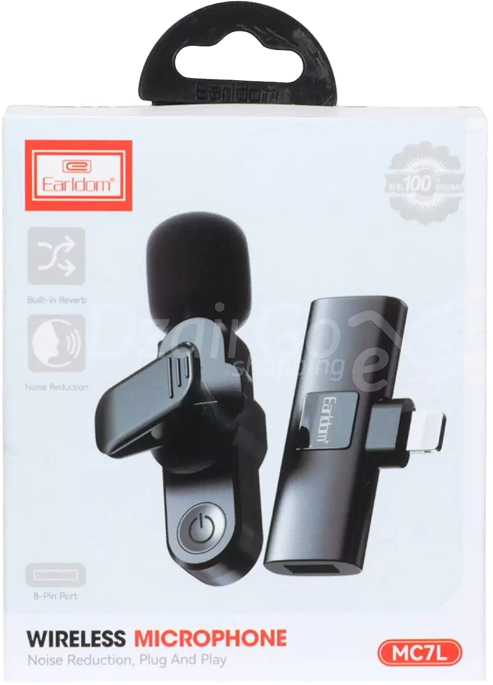 Earldom Wireless Microphone, Noise Cancelling, Lightning Connector, Black, ET-MC7L