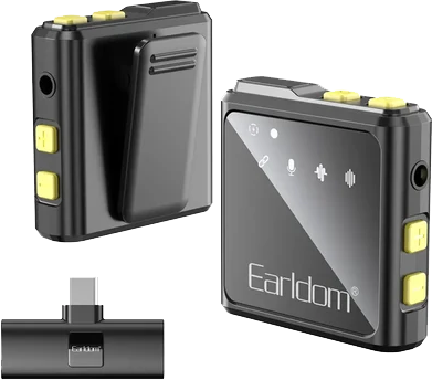 Earldom Wireless Microphone, Dual , Noise Cancelling, Type-c Connector, Black, ET-MC10C