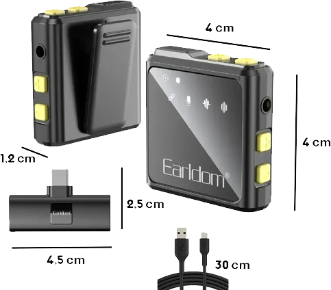 Earldom Wireless Microphone, Dual , Noise Cancelling, Type-c Connector, Black, ET-MC10C