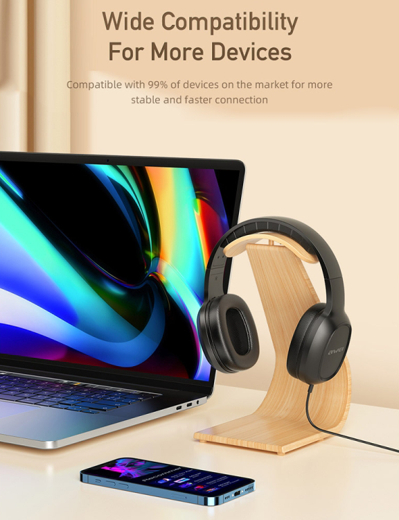 Awei Head Mount Wired Headphone, 3.5mm Connector, Stereo Sound, Built-in Microphone, Black, GM-6