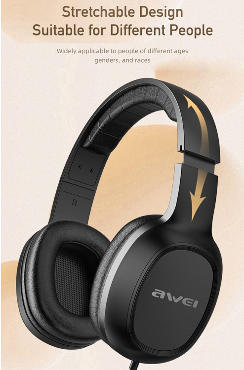 Awei Head Mount Wired Headphone, 3.5mm Connector, Stereo Sound, Built-in Microphone, Black, GM-6