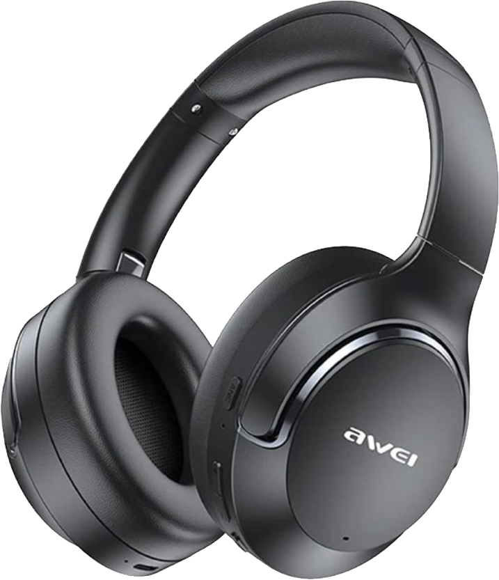 Awei Foldable Wireless Headphone, Rechargeable, Bluetooth 5.3, ANC Function, Type-C Input, Black, AT2