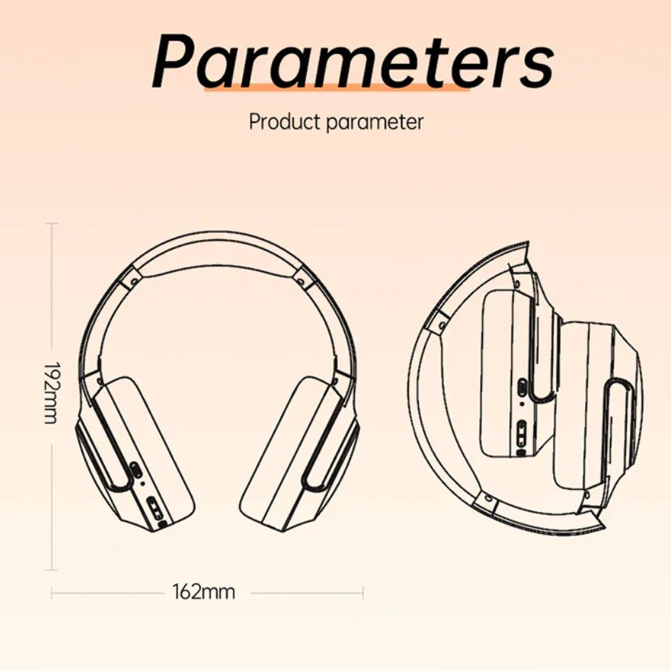 Awei Foldable Wireless Headphone, Rechargeable, Bluetooth 5.3, ANC Function, Type-C Input, Black, AT2