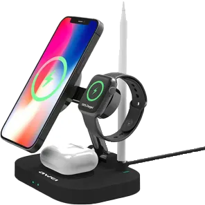 شاحن لاسلكي من اوي ، 4 في 1 ، 15 وات ، قابل للطي ، أسود ،  W22