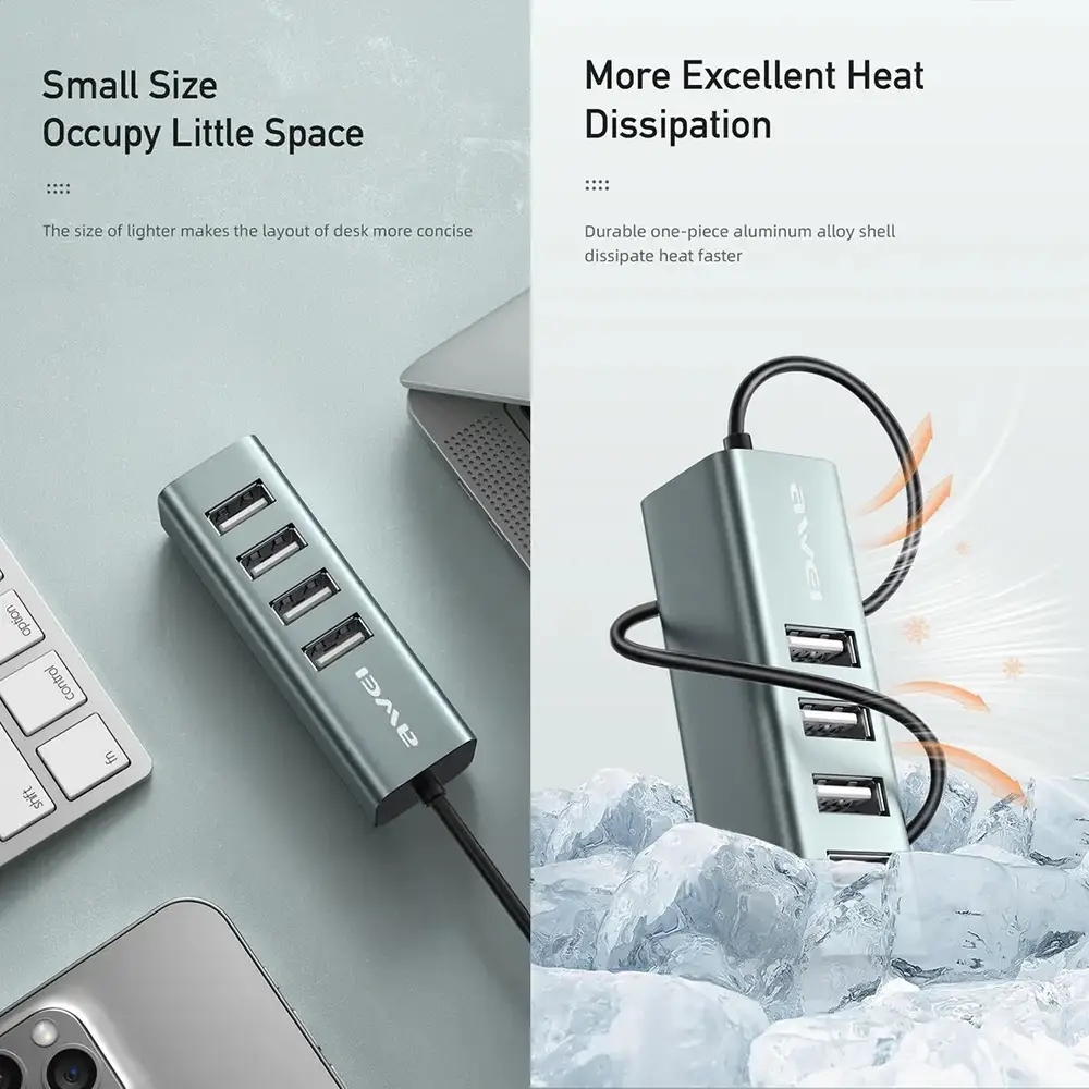 Owei Hub, 4 USB 2.0 Ports, TYPE-C Connector, Black, CL-122T