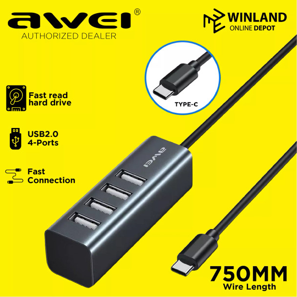 Owei Hub, 4 USB 2.0 Ports, TYPE-C Connector, Black, CL-122T