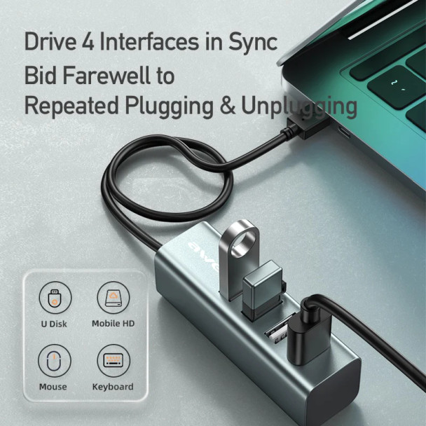 Owei Hub, 4 USB 2.0 Ports, TYPE-C Connector, Black, CL-122T