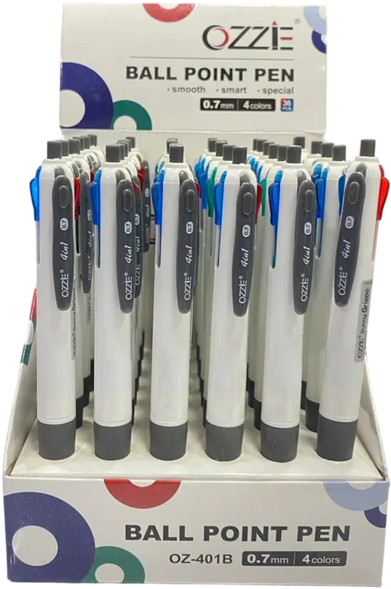 Ballpoint Pen OZZIE 4 Color Grip  , 0.7mm, White, Model OZ-401B