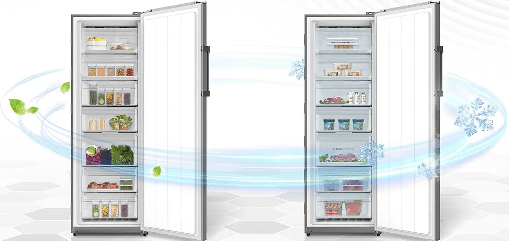 Toshiba No Frost Upright Freezer, 7 Drawers, Digital Display, Morandi Grey, Model GR-RU312WE-DMN (06)