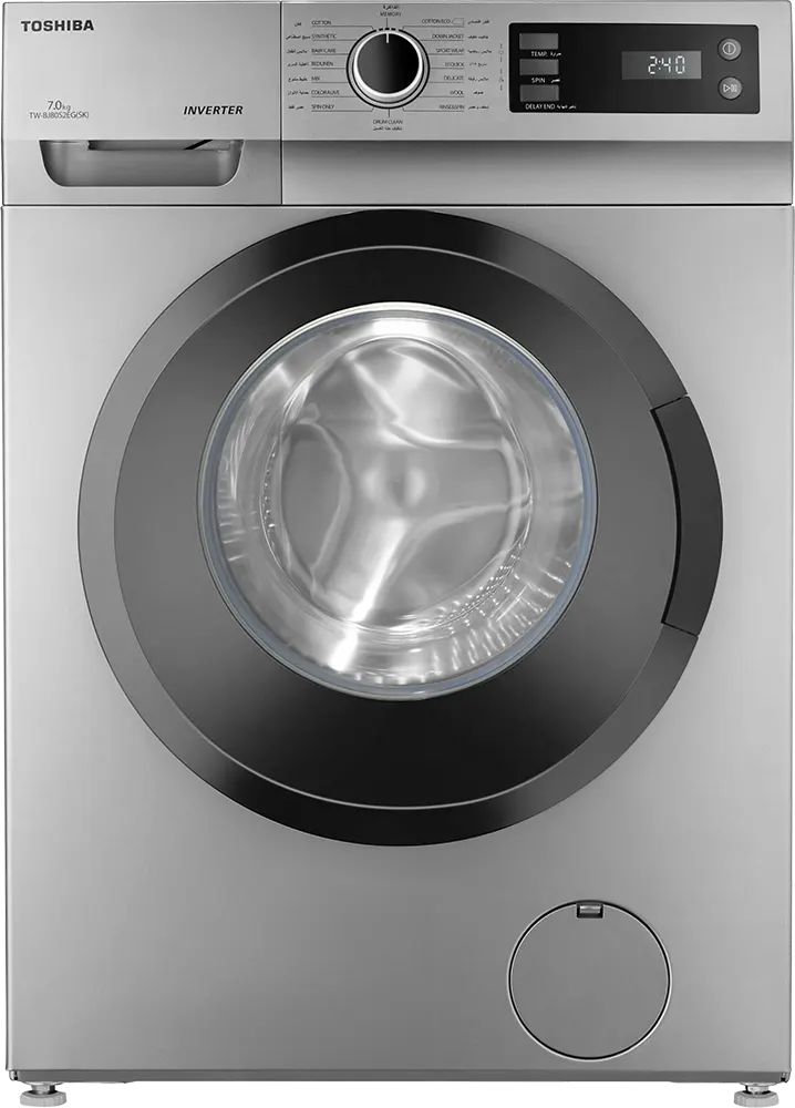 غسالة ملابس فول اوتوماتيك توشيبا تحميل أمامي، 8 كيلو، 1200 لفة، شاشة ليد، إنفرتر، فضى، TW-BJ90S2EG (SK)