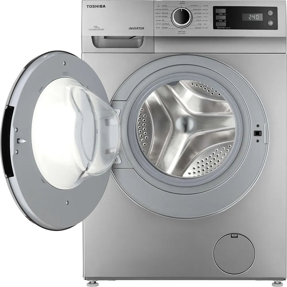 غسالة ملابس فول اوتوماتيك توشيبا تحميل أمامي، 8 كيلو، 1200 لفة، شاشة ليد، إنفرتر، فضى، TW-BJ90S2EG (SK)