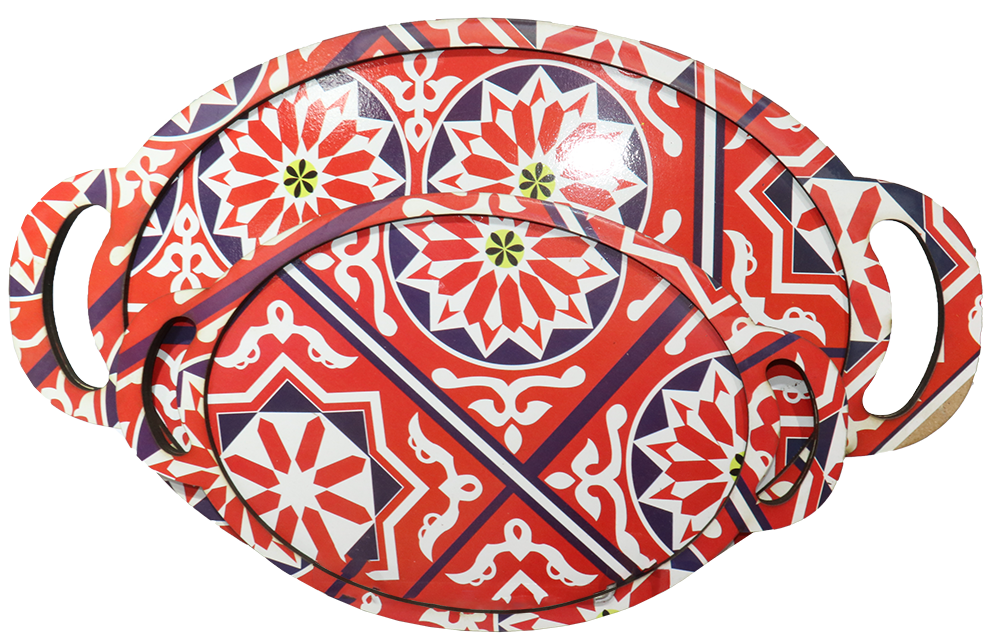 Ramadan Tent Shape Oval Tray Set , 2 Pieces , Large - Small Size, Model 21