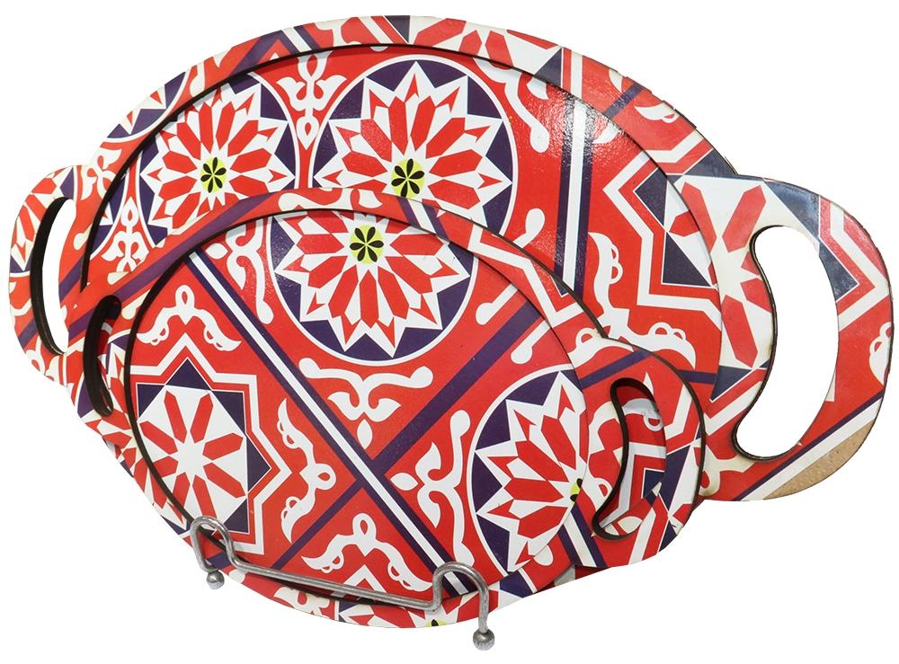 Ramadan Tent Shape Oval Tray Set , 2 Pieces , Large - Small Size, Model 21
