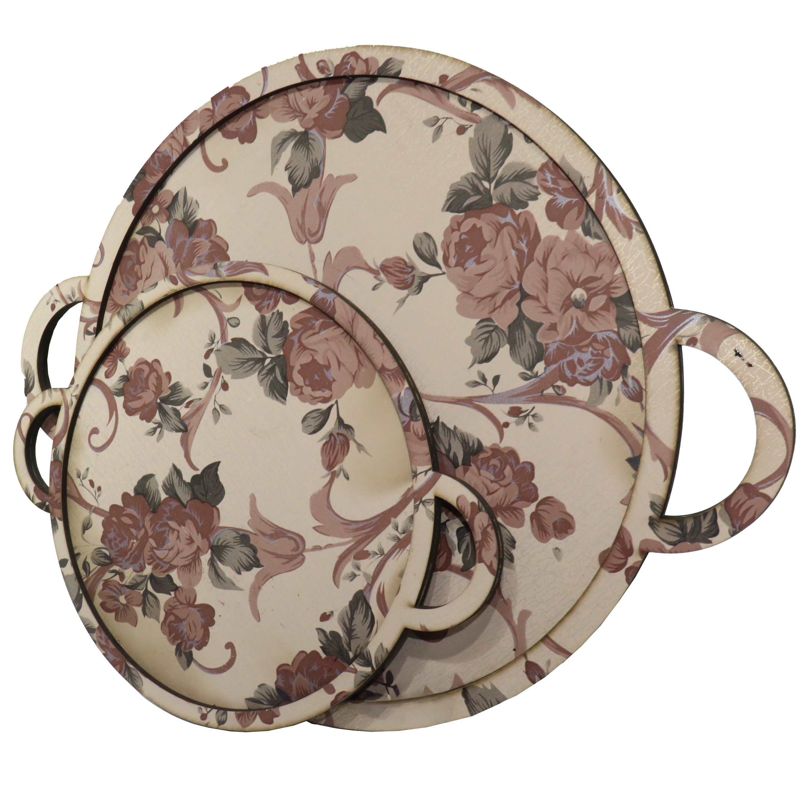 Round Wooden Tray Set , Large - Small Size, Decorative Colors, Model 5