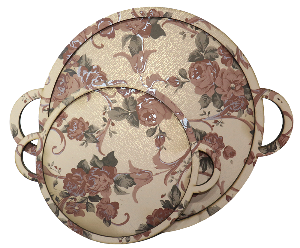Round Wooden Tray Set , Large - Small Size, Decorative Colors, Model 5