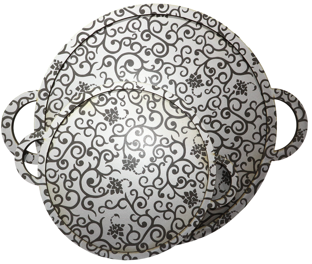 Round Wooden Tray Set , Large - Small Size, Decorative Colors, Model 5