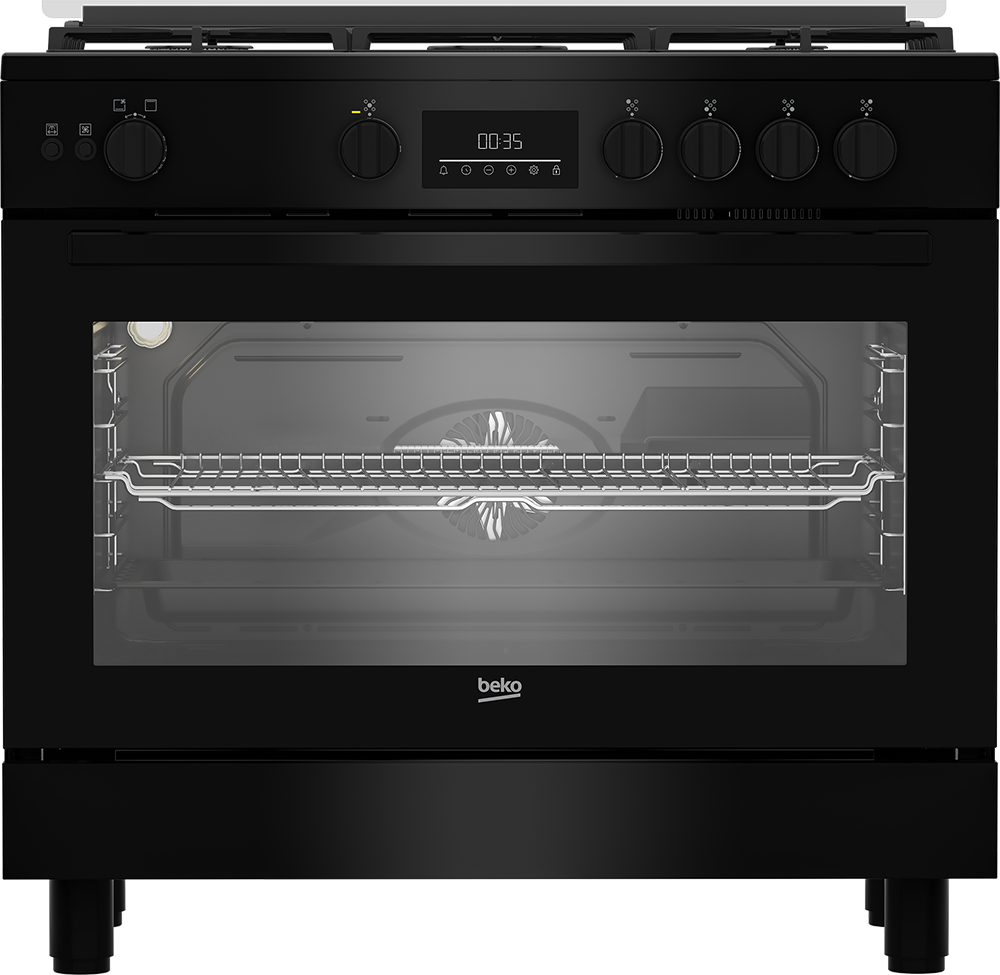 بوتاجاز بيكو ، 90*60 سم ، 5 شعلة ، امان كامل ، حوامل زهر ، شاشة تحكم باللمس ، مروحتين ، اسود ، BGGR 11225 GB