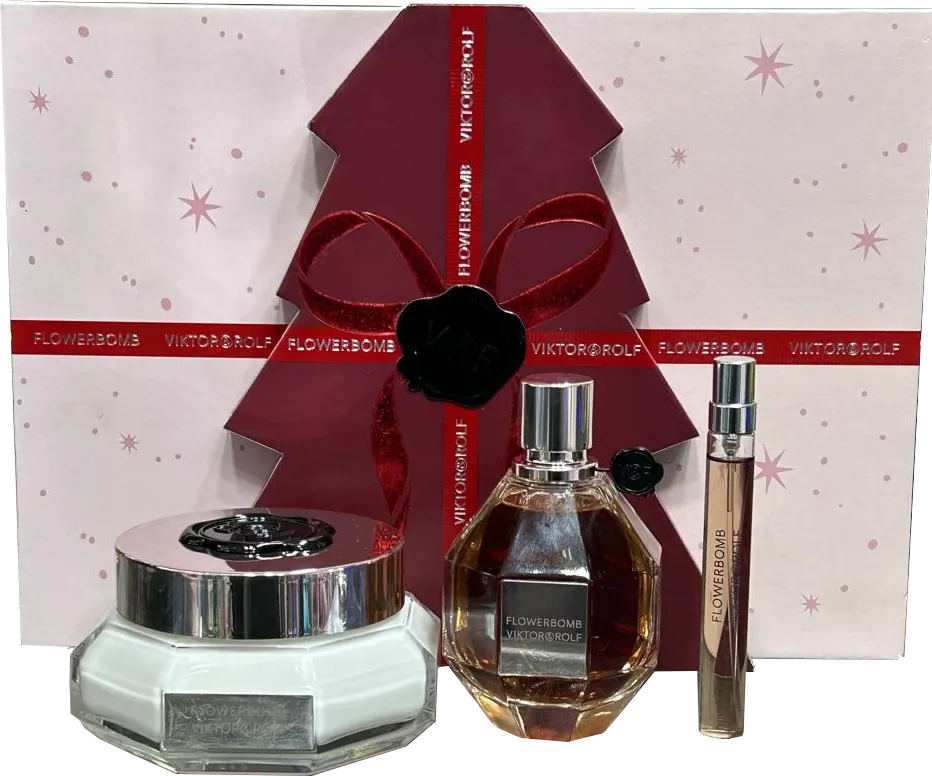 Flower Bomb Gift Set By Viktor & Rolf For Women, Flower Bomb EDP 100Ml, Travel Spray, 10ML, Body Cream  200 ML