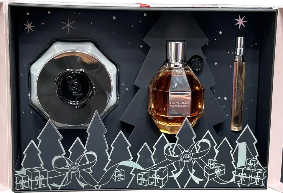 Flower Bomb Gift Set By Viktor & Rolf For Women, Flower Bomb EDP 100Ml, Travel Spray, 10ML, Body Cream  200 ML