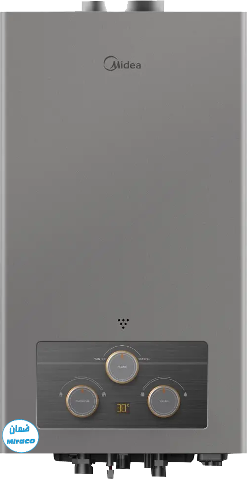 Midea Gas Water Heater, 10 Liters, Natural Gas, Chimney, Digital Display, Grey, MGWH10-20MDNEG(S) (Miraco Warranty)