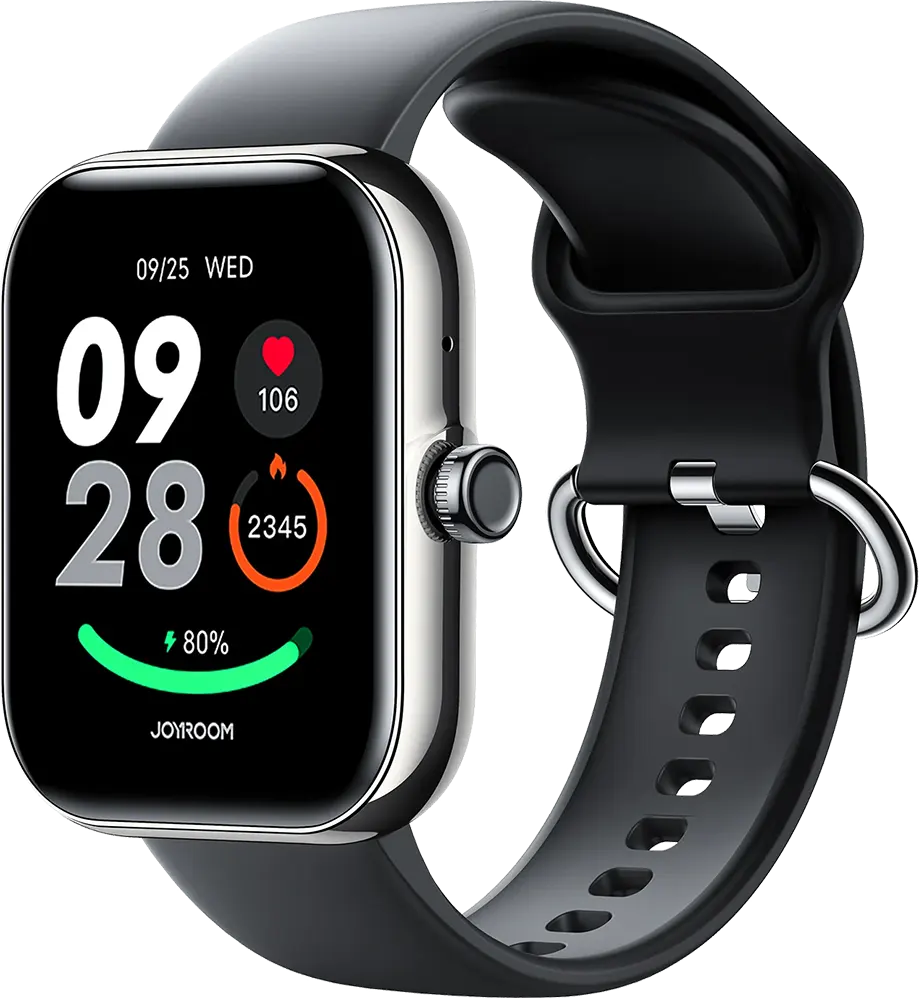 ساعة جويروم الذكية فيت لايف JR-FT5 بلس، شاشة TFT عالية الدقة مقاس 1.96 بوصة، بلوتوث 5.4، مقاومة للماء، بطارية 300 مللي أمبير، أسود جرافيت،