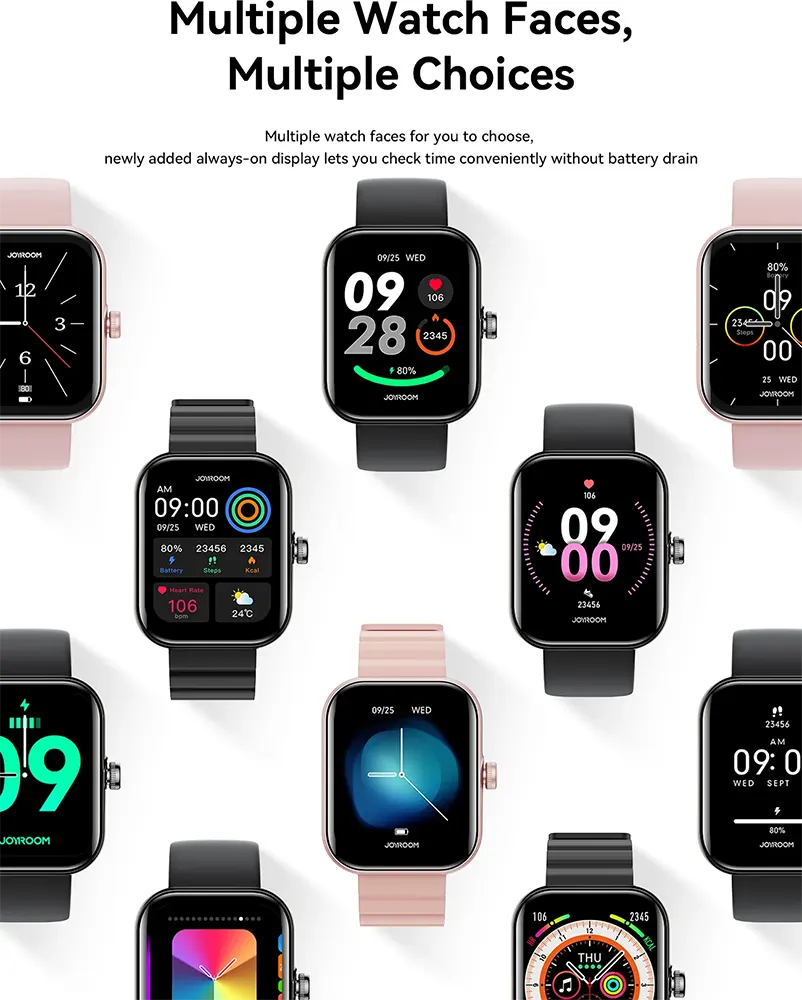 ساعة جويروم الذكية فيت لايف JR-FT5 بلس، شاشة TFT عالية الدقة مقاس 1.96 بوصة، بلوتوث 5.4، مقاومة للماء، بطارية 300 مللي أمبير، أسود جرافيت،