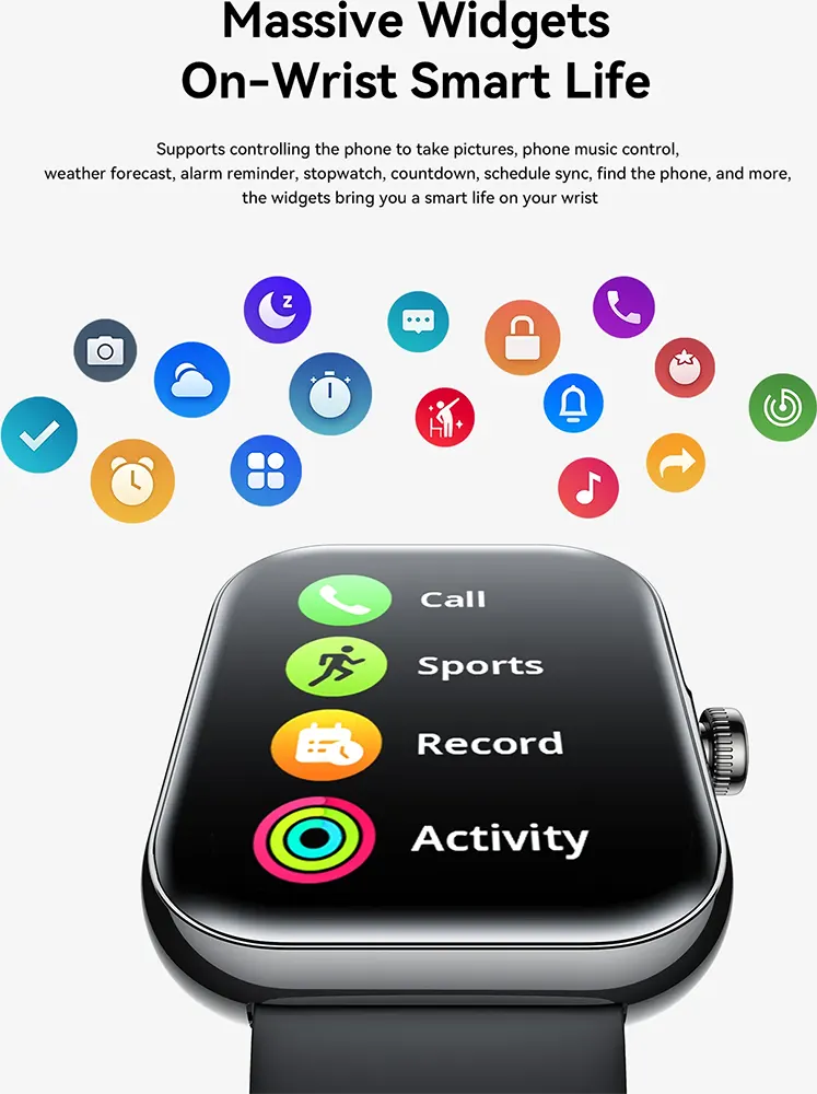 ساعة جويروم الذكية فيت لايف JR-FT5 بلس، شاشة TFT عالية الدقة مقاس 1.96 بوصة، بلوتوث 5.4، مقاومة للماء، بطارية 300 مللي أمبير، أسود جرافيت،