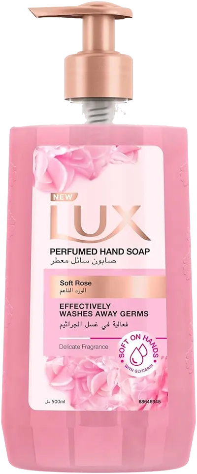 غسول اليدين لوكس ، غسول سائل معطر برائحة الورد الناعم ، 500 مل .