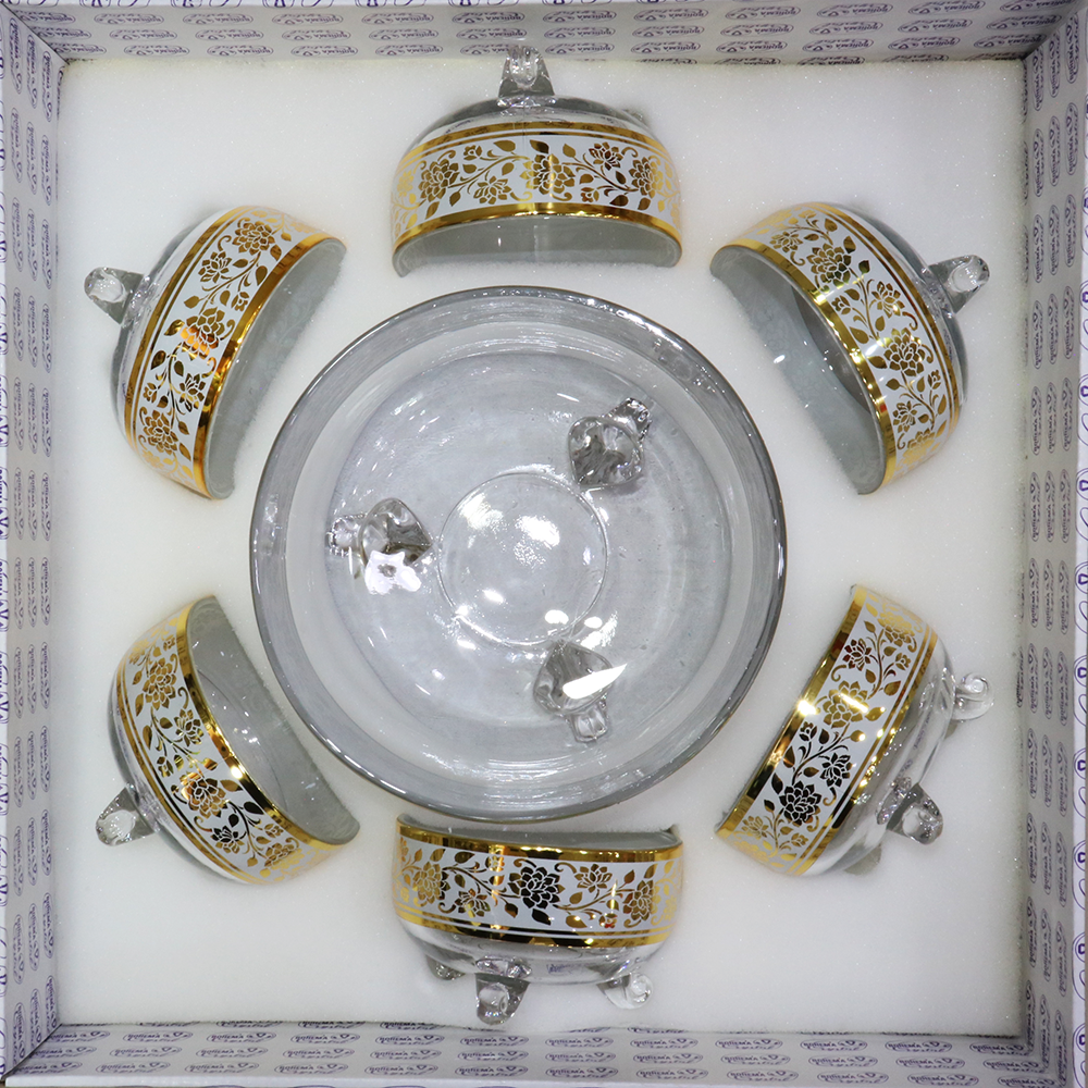 طقم خشاف الخواجة ، 7 قطع ، دائري ، زجاجي ، مزخرف ذهبي