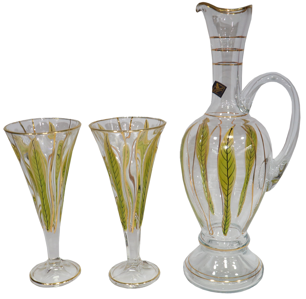 طقم شربات بامبو الصبار من الخواجة ، مكون من 7 قطع ، دورق + 6 شوب ، زجاج مزخرف