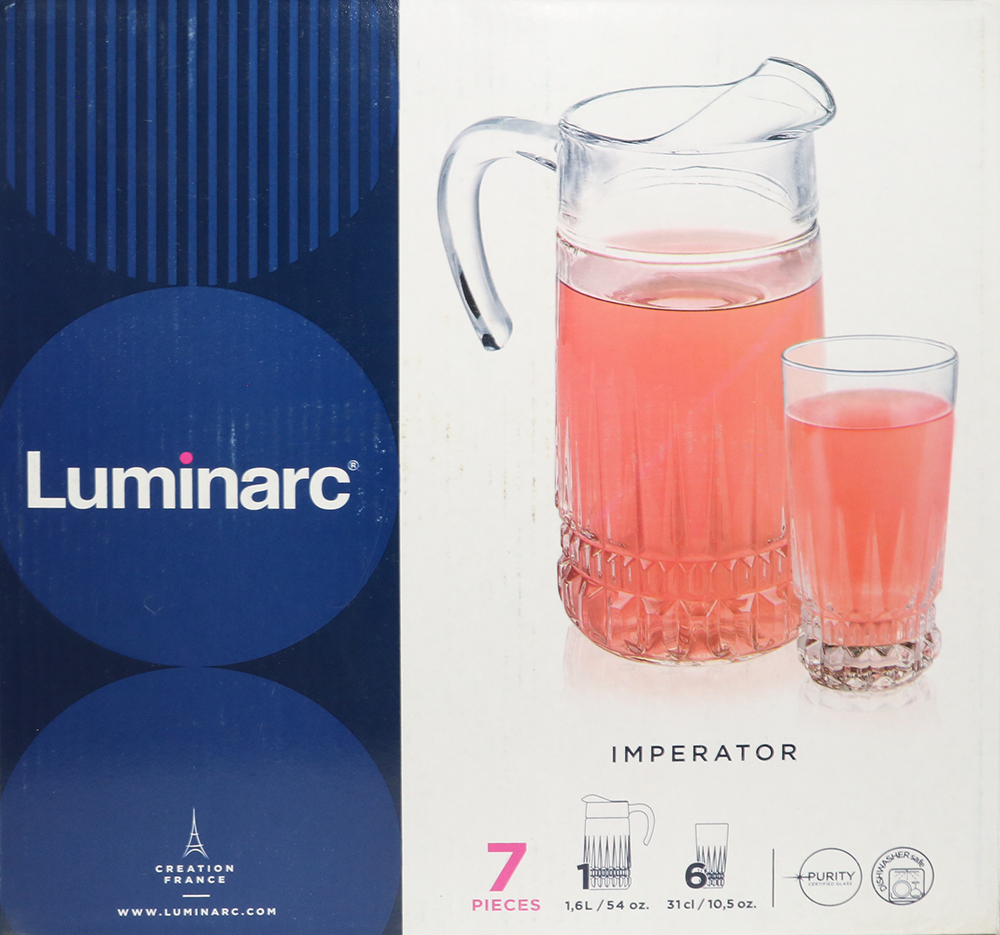 Luminarc Imperator Sherbet Set , 7 Pieces , Jug + 6 Shops , Clear Glass
