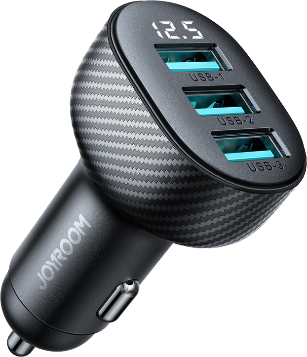 Joyroom Fast Car Charger, 3.4A, Digital Display, 3 USB Ports, Black, JR-CCD03